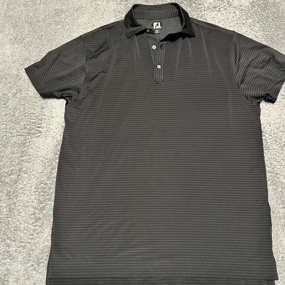 FootJoy Golf Polo Shirt Mens Medium Black Striped Performance